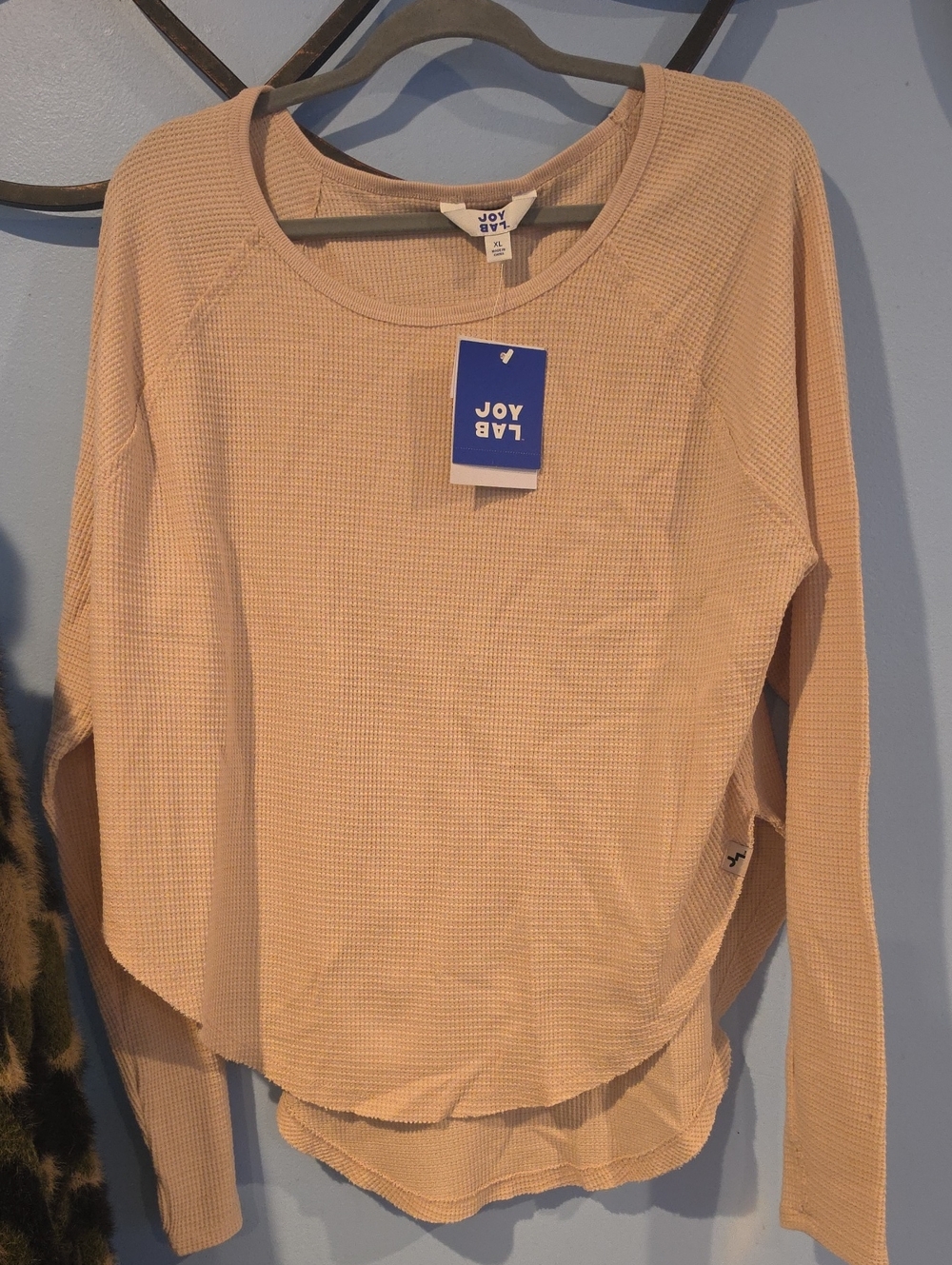 JoyLab Crewneck Waffle Knit Sweater in Moon/Blush Size XL